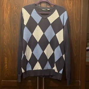 Claiborne Mens Argyle Long sleeve lightweight navy, blue & gray sweater Size L